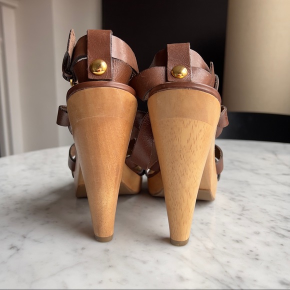 Michael by Michael Kors NWOT High Heel Platform Sandals Brown Leather Studded - Picture 6 of 12